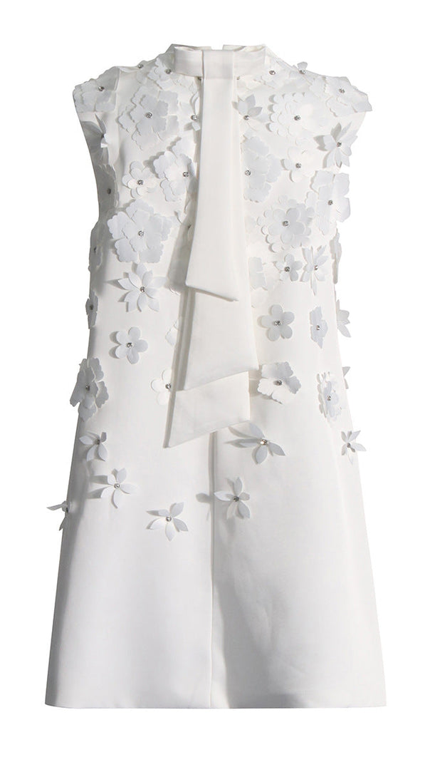 AIIZIE LYDIA FLOWER APPLIQUE MOCK NECK BOW TRIM MINI DRESS - product image