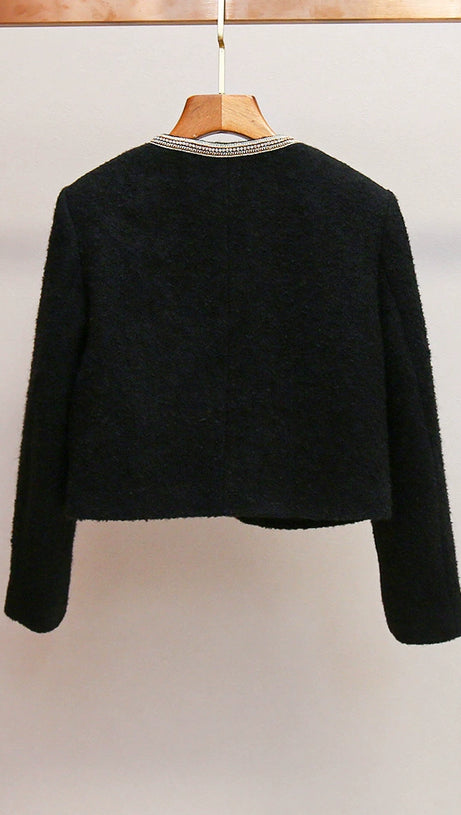 TRIM WOOL AND COTTON-BLEND JACKET IN NOIR