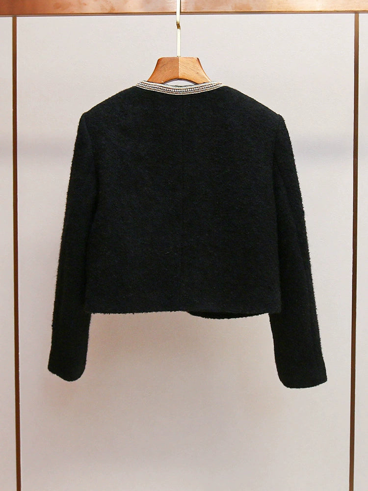 AIIZIE TRIM WOOL AND COTTON-BLEND JACKET IN NOIR - product image