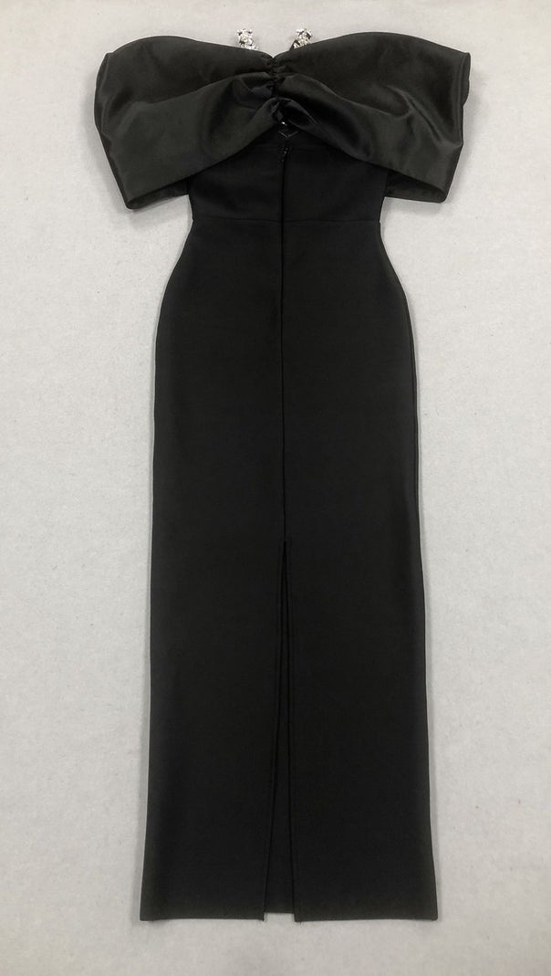 AIIZIE BLACK HEAVY DIAMOND HALTER MAXI DRESS - product image