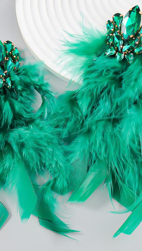 RHINESTONE FEATHER EARRINGS