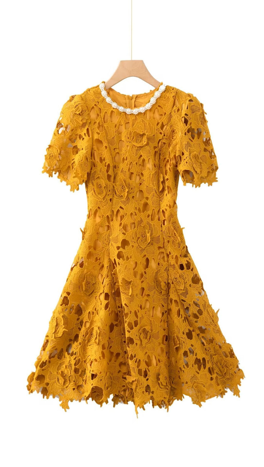 sylvia orange Beaded hollow crochet mini dress