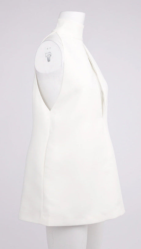 ABITO IN CREPE CON SCOLLO A V, SCHIENA SENZA TAGLIO E HALTER - BIANCO