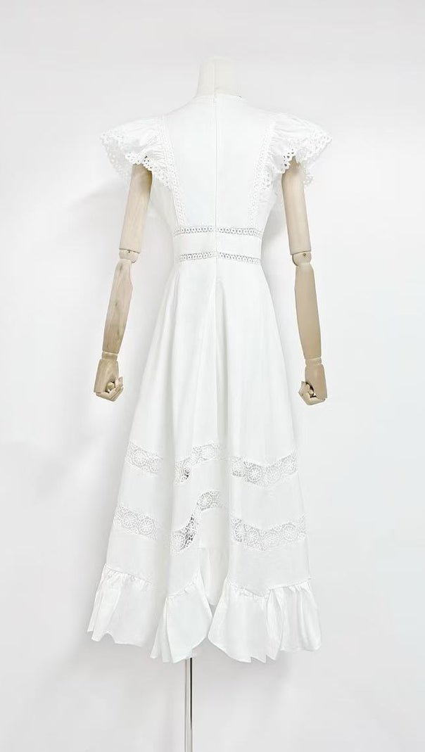 AIIZIE WHITE FLYING - SLEEVE LACE - PANELED MIDI DRESS - product image