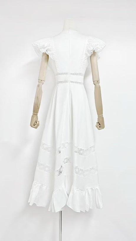 WHITE FLYING - MIDIKLEID MIT SPITZENÄRMELN