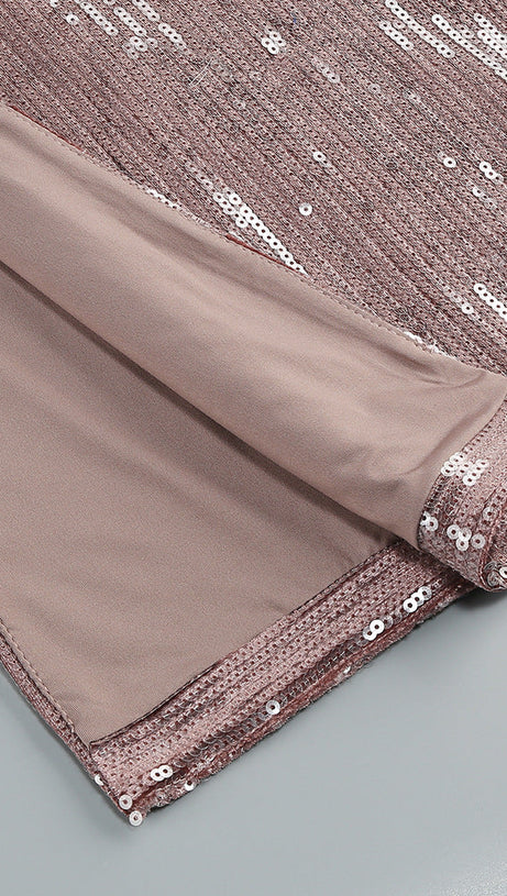 SETLLA BOW DETAIL SEQUIN MAXI DRESS IN BROWN