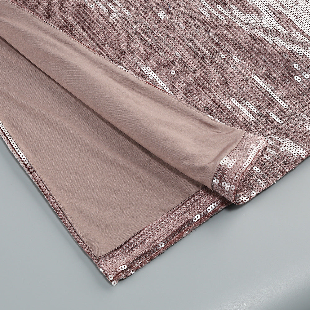AIIZIE SETLLA BOW DETAIL SEQUIN MAXI DRESS IN BROWN - product image