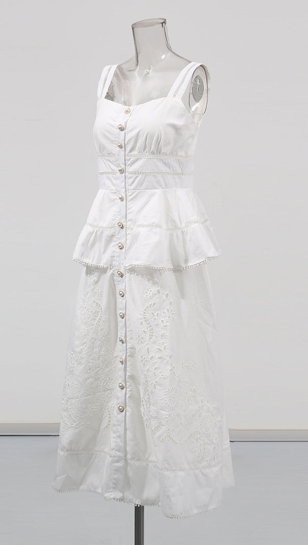 AIIZIE PEPLUM HOLLOW MIDI DRESS IN BEIGE - product image