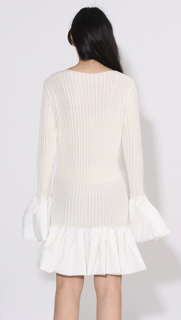 SETLLA WHITE FLUTE SLEEVED TAFFETA MINI DRESS