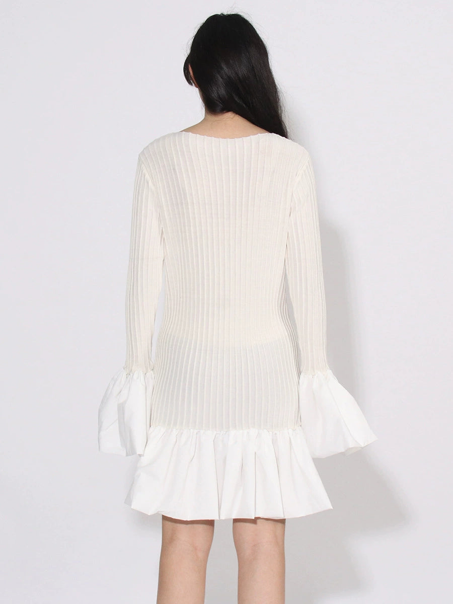 SETLLA WHITE FLUTE SLEEVED TAFFETA MINI DRESS