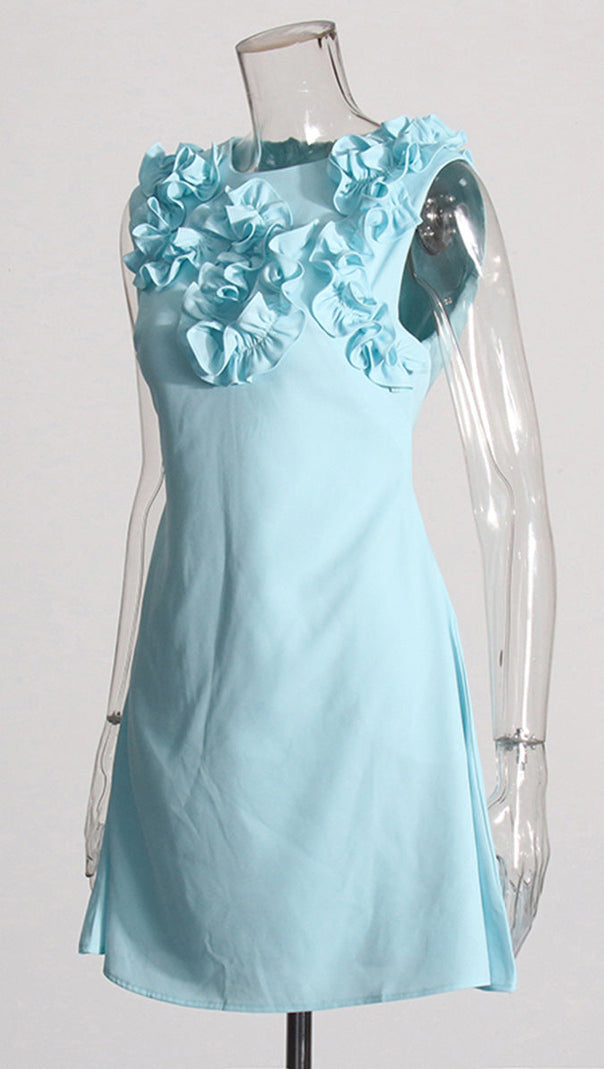 AIIZIE FLORAL EMBELLISHED A-LINE MINI DRESS IN BLUE - product image