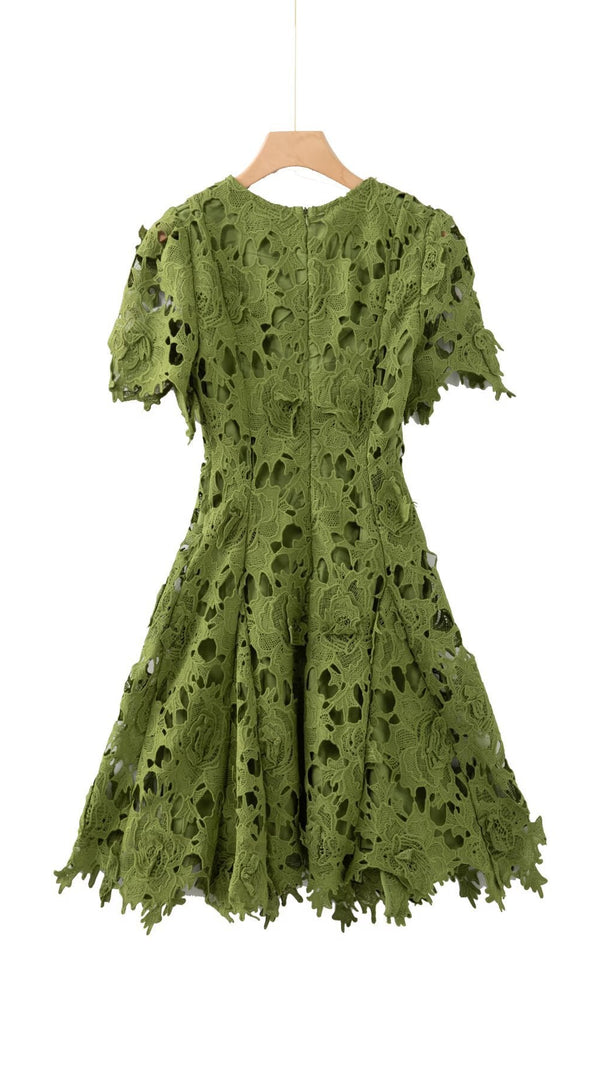 sylvia green Beaded hollow crochet mini dress
