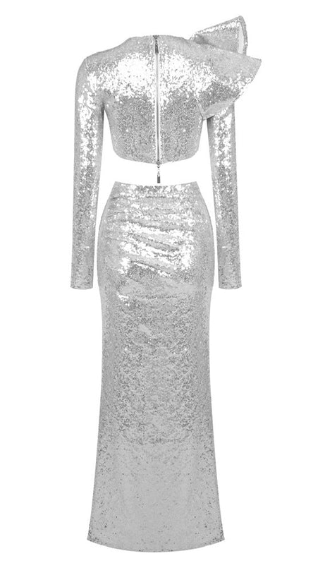 CROP TOP DRAPE SKIRT SET IN SILVER