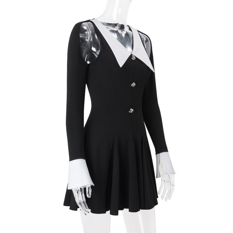 TWO-TONE HOLLOW HALTER MINI DRESS