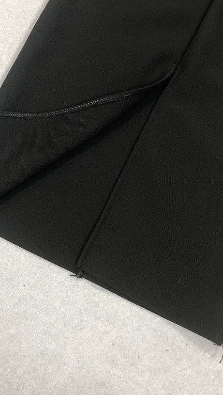 DIAMOND-EMBELLISHED HALTERNECK FITTED BANDAGE MAXI DRESS BLACK