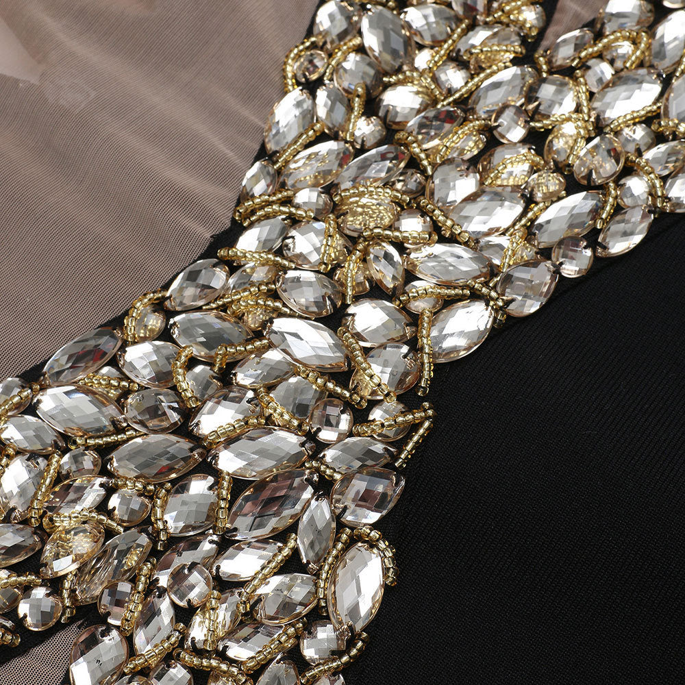 AIIZIE GOLD X BEADS EMBELLISHED BLACK MAXI DRESS - product image