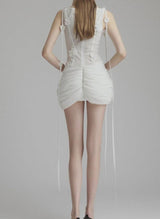 flower embellished puff hem slim mini dress in white