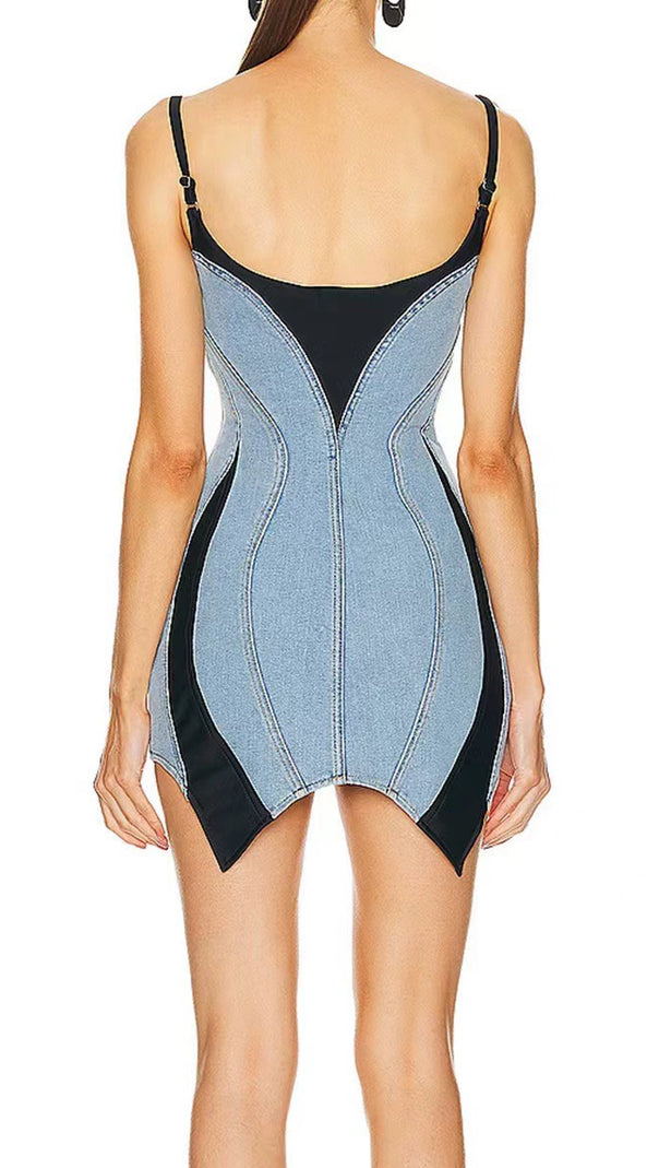 AIIZIE DENIM JERSEY BODYCON MINI DRESS IN BLUE - product image