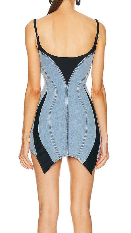 MINI ABITO ADERENTE IN JERSEY DI DENIM BLU