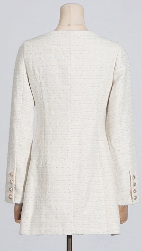 STEPHANIE WHITE BOUCLE BLAZER MINI DRESS