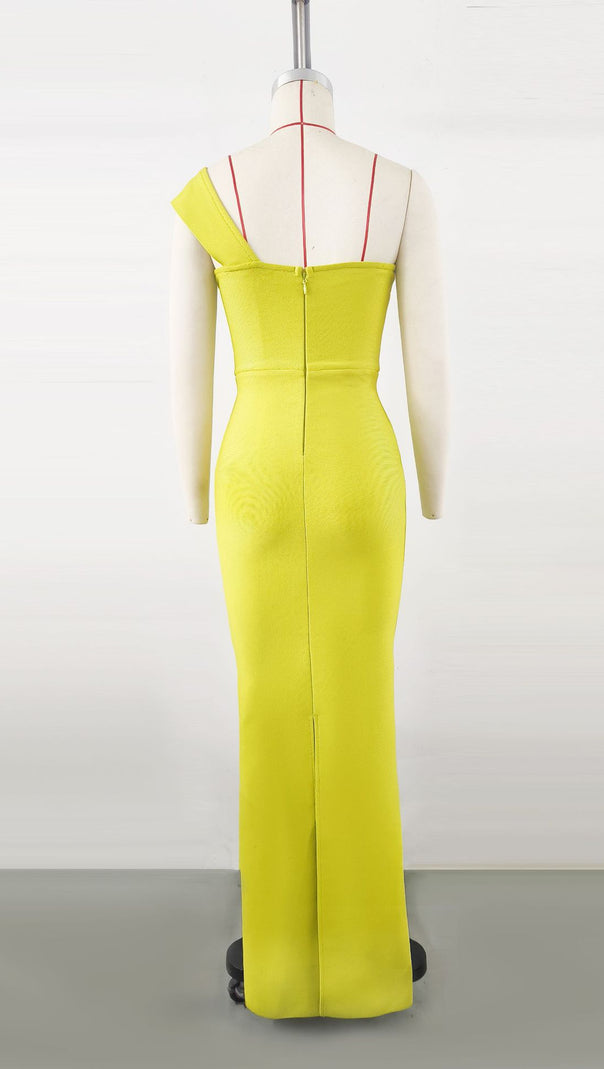 AIIZIE BANDAGEDRESS ELEGANT FLORAL ONE-SHOULDER MAXI DRESS GREEN - product image