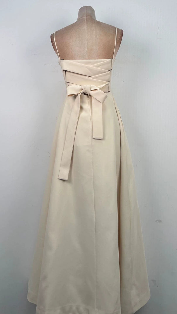 Tulle splicing bow sleeveless maxi dress - ivory