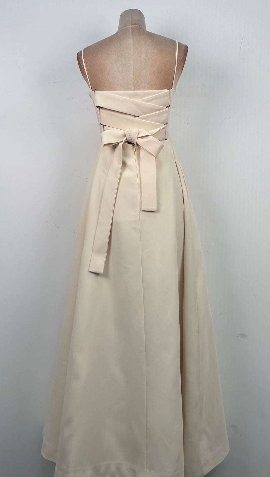 Tulle splicing bow sleeveless maxi dress - ivory