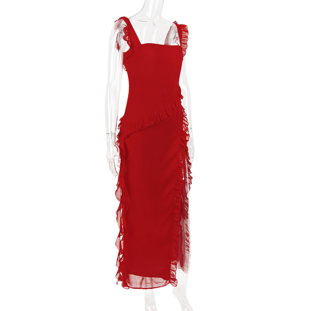 AIIZIE RUFFLE MAXI DRESS IN CHERRY - product image