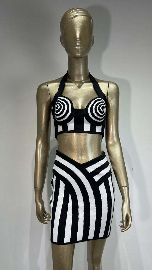 AIIZIE STRIPED HALTERNECK CROPPED TOP SKIRTS SET - product image