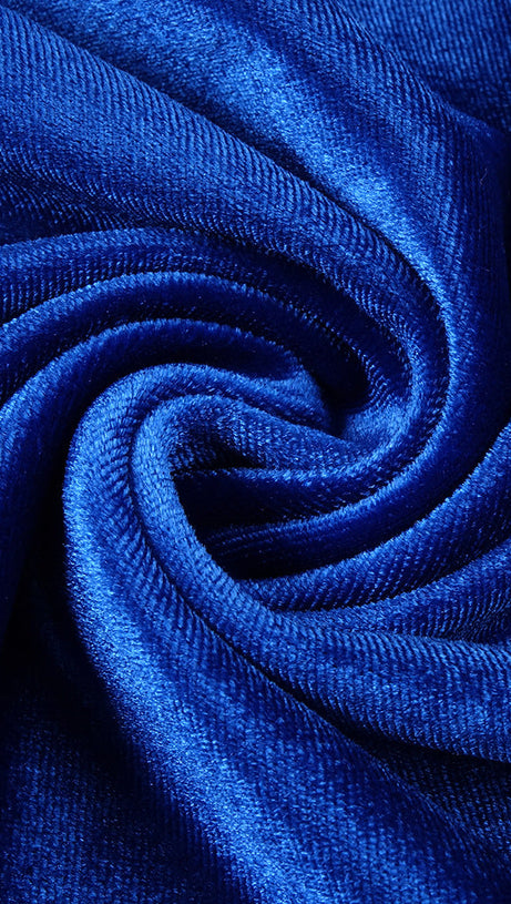 JOSEPHINE OFF-SHOULDER VELVET SASH GOWN IN BLUE