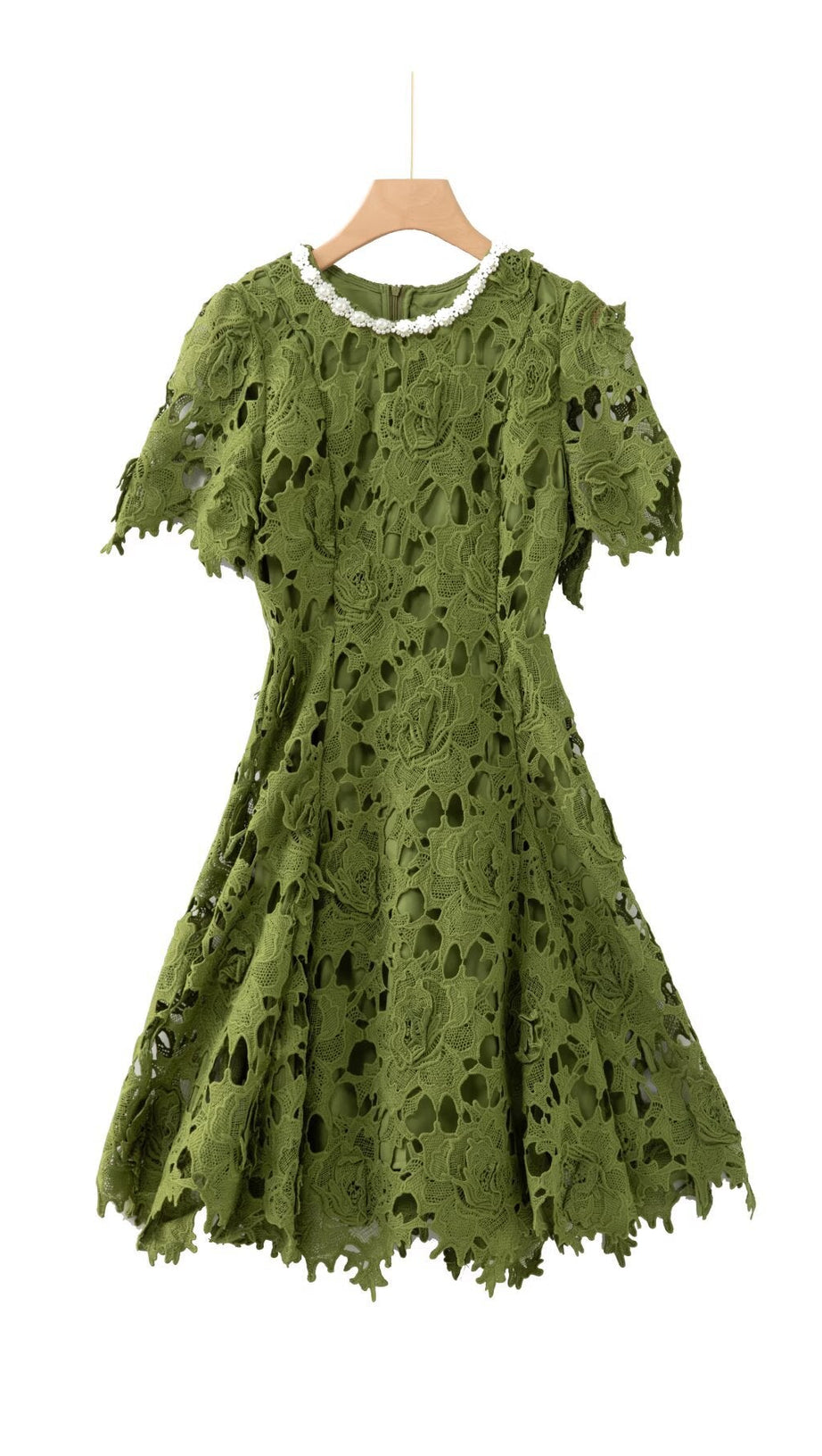 sylvia green Beaded hollow crochet mini dress