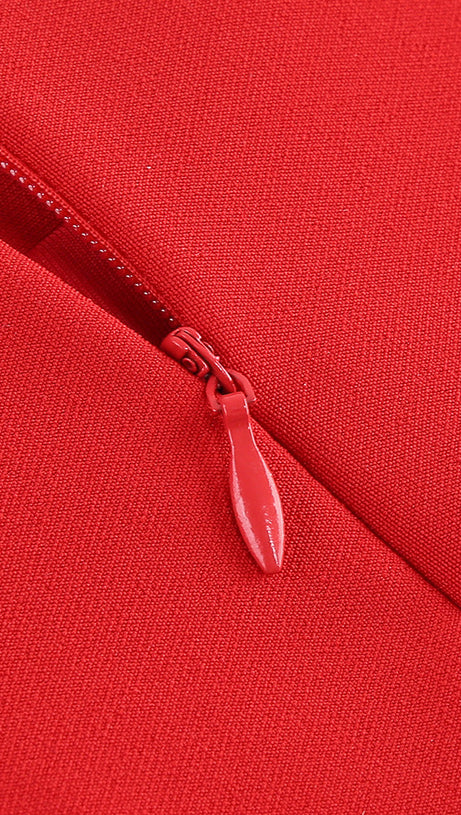 3D FLOWER  EMBELLISHED SKIRT IN RED