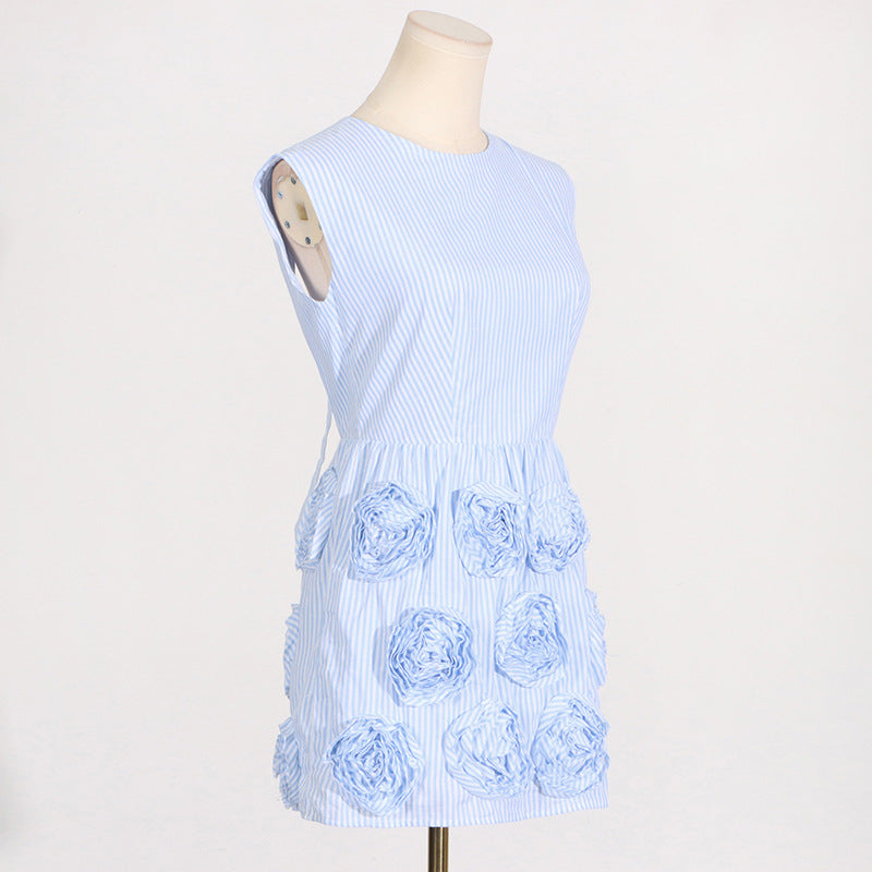 XAVIERA ROSE APPLIQUE MINI DRESS IN BLUE