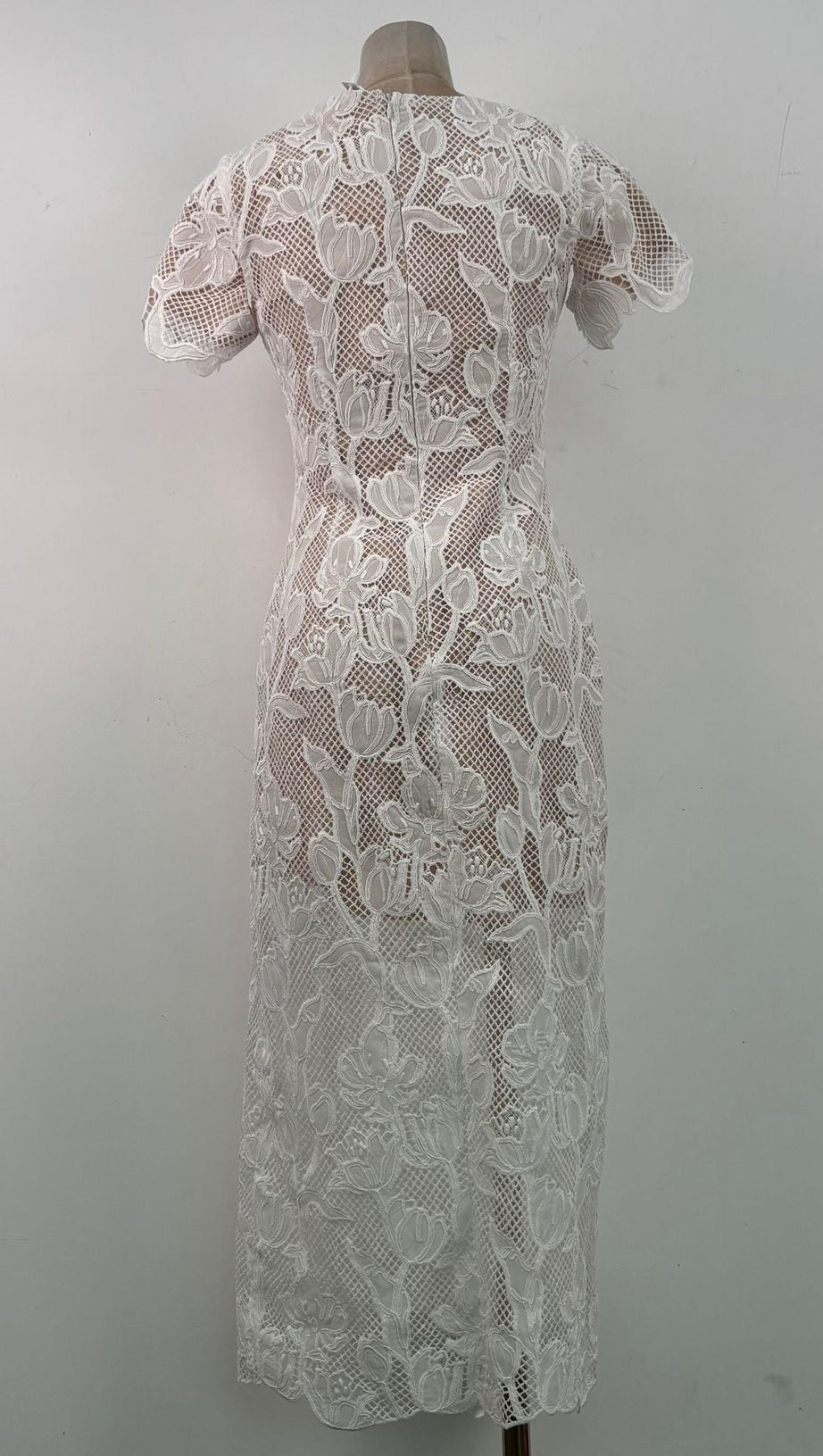 phoenix floral Applique hollow lace Midi Dress - white
