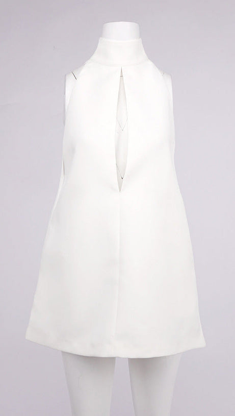 ABITO IN CREPE CON SCOLLO A V, SCHIENA SENZA TAGLIO E HALTER - BIANCO