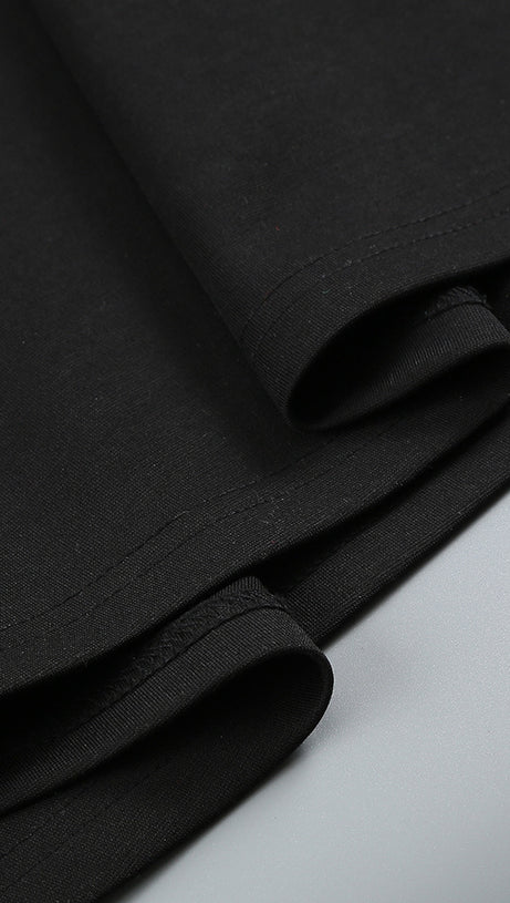 SOPHIA OFF SHOULDER RUCHED MAXI SLIT DRESS IN BLACK