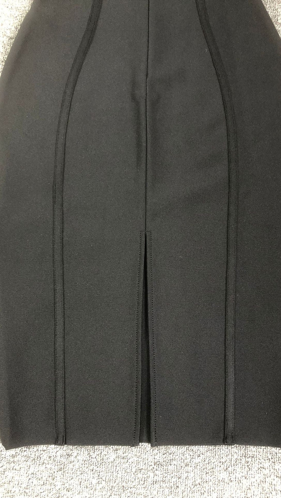 FUZZY TRIM SPLIT BODYCON STRAPLESS MIDI DRESS IN BLACK