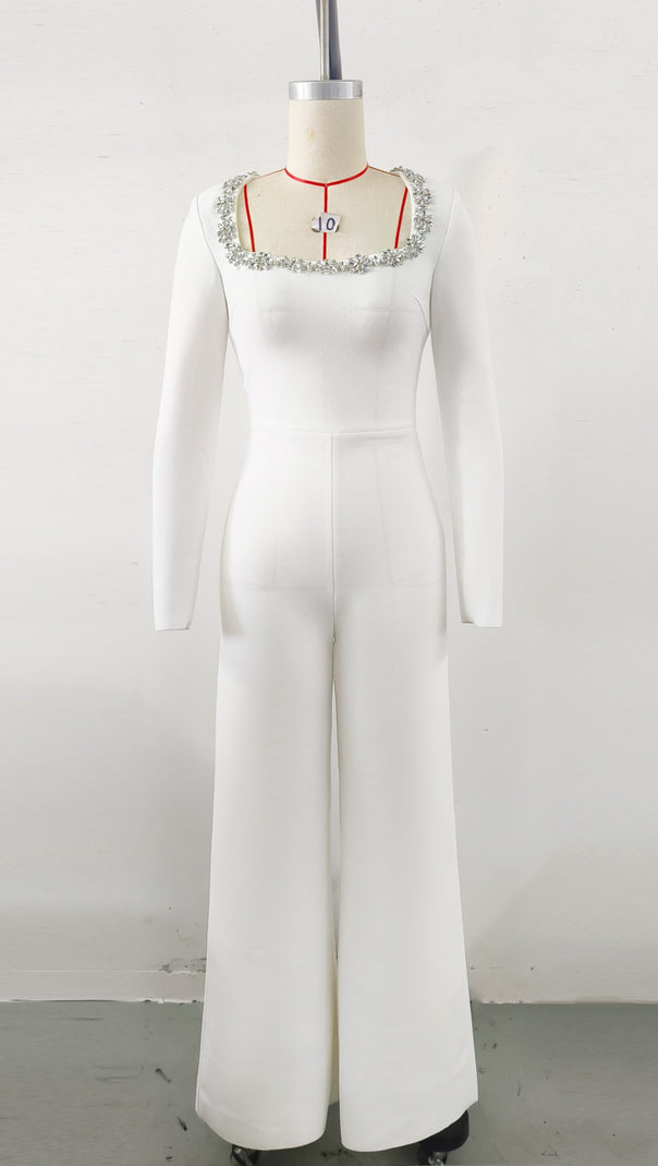 AIIZIE WHITE LONG - SLEEVED JUMPSUIT WITH WIDE - LEG PANTS - product image