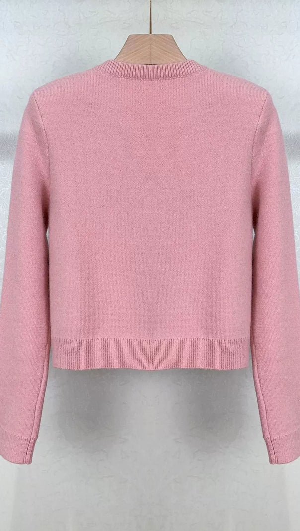 AIIZIE RHINESTONE-EMBELLISHMENT PADDED-SHOULDERS KNITTED CARDIGAN IN PINK - product image