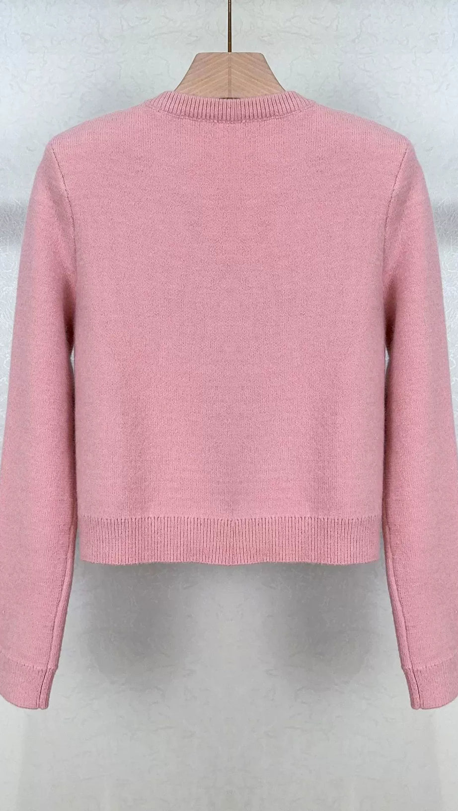 RHINESTONE-EMBELLISHMENT PADDED-SHOULDERS KNITTED CARDIGAN IN PINK