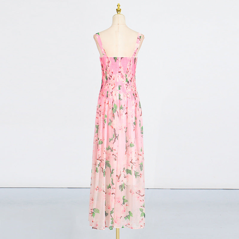 XAVIERA PLEATED SILK CHIFFON GOWN IN PINK