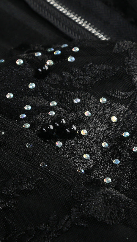 DIAMOND THREE-DIMENSIONAL FLOWER JUMPSUIT IN BLACK