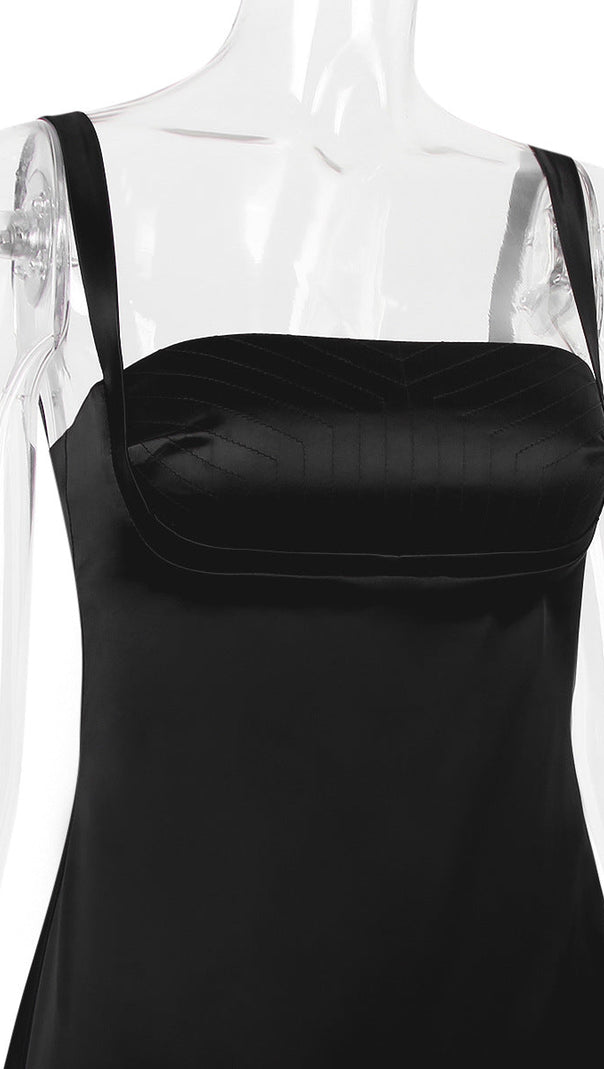 AIIZIE BLACK SATIN MINI DRESS - product image