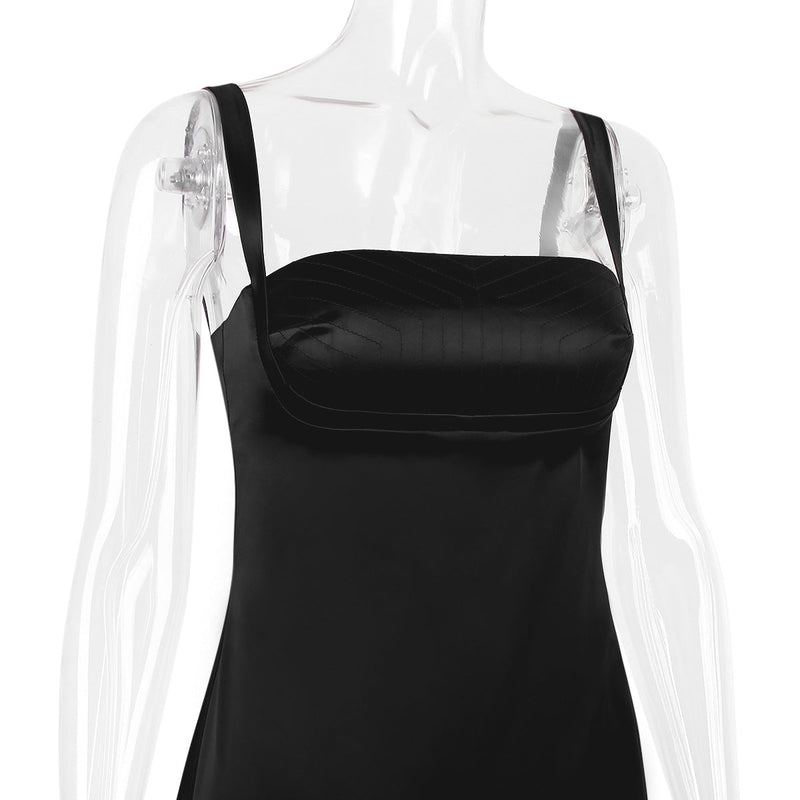BLACK SATIN MINI DRESS
