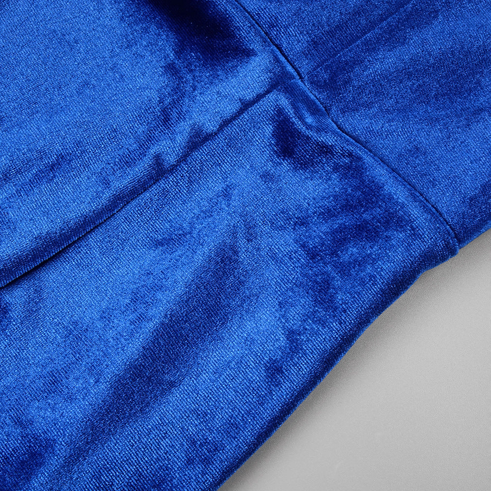 AIIZIE JOSEPHINE OFF-SHOULDER VELVET SASH GOWN IN BLUE - product image