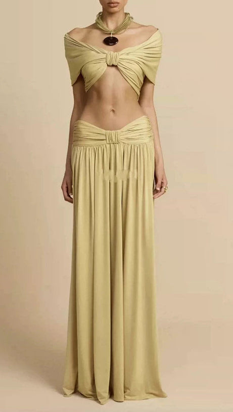 pleated top & maxi skirt set - gold