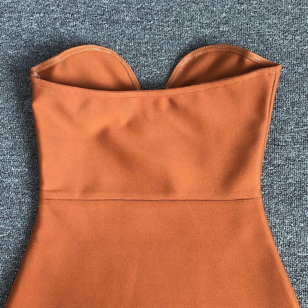 AIIZIE OSTRICH FEATHER BANDAGE DRESS WITH V-NECKLINE IN BROWN - product image