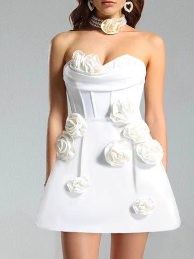 MINI ABITO CON BENDAGGI DECORATI CON FIORI 3D