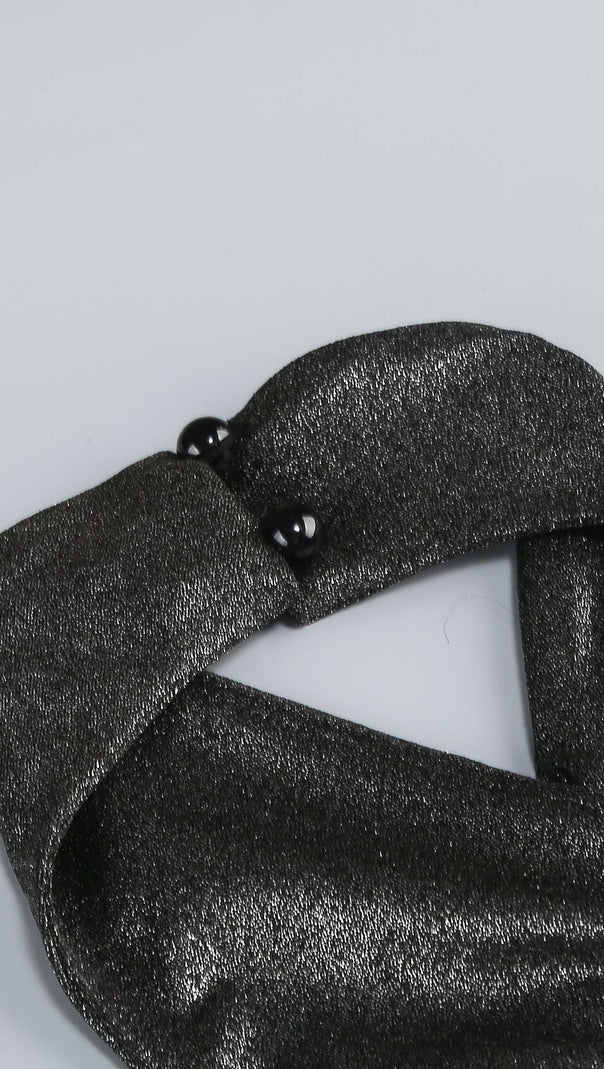 AIIZIE MIRABELLE HALTER JUMPSUIT IN BLACK SILVER - product image
