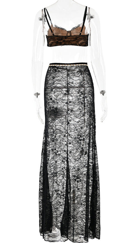 LACE SKIRT SET WITH WAIST CHAIN IN BLACK
